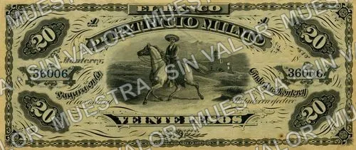 20 pesos, Banco de Patricio Milmo (M443), anverso