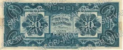 20 pesos, Banco de Patricio Milmo (M443), reverso