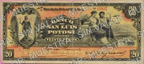 20 pesos, Banco de San Luis Potosí (M486), M486b $20 Banco de San Luis Potosí, anverso
