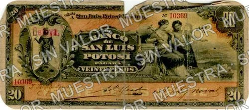 20 pesos, Banco de San Luis Potosí (M486), M486d $20 overprinted 'CELAYA', anverso