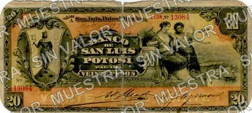 20 pesos, Banco de San Luis Potosí (M486), M486e $20 overprinted 'LEON, anverso