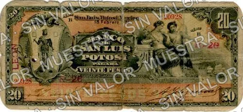 20 pesos, Banco de San Luis Potosí (M486), M486e $20 overprinted 'LEON, anverso