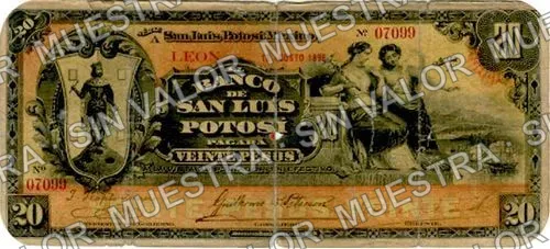 20 pesos, Banco de San Luis Potosí (M486), M486e $20 overprinted 'LEON, anverso
