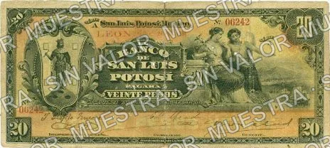 20 pesos, Banco de San Luis Potosí (M486), M486e $20 overprinted 'LEON, anverso