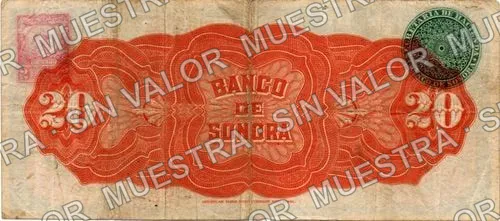 20 pesos, Banco de Sonora (M509), reverso