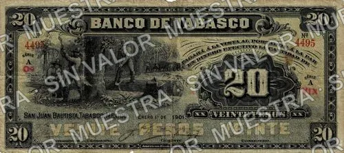 20 pesos, Banco de Tabasco (M515), anverso