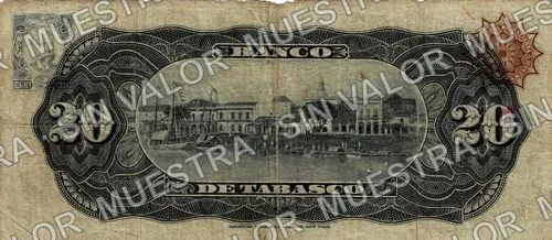 20 pesos, Banco de Tabasco (M515), reverso
