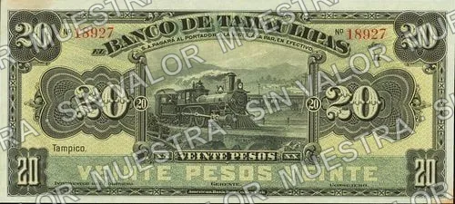 20 pesos, Banco de Tamaulipas (M522), anverso (M522r $20 unsigned remainder)