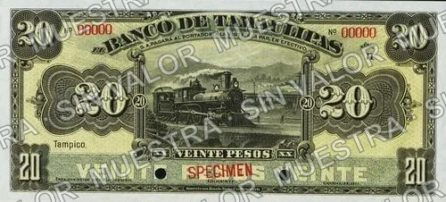 20 pesos, Banco de Tamaulipas (M522), M522s $20 Banco de Tamaulipas specimen, anverso