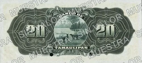 20 pesos, Banco de Tamaulipas (M522), M522s $20 Banco de Tamaulipas specimen, reverso