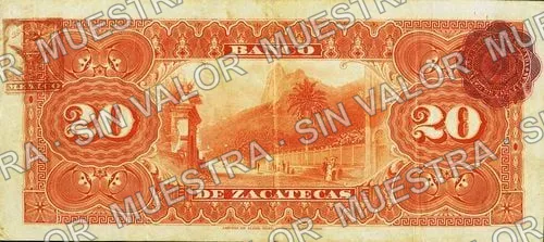 20 pesos, Banco de Zacatecas (M577), M577b $20 Banco de Zacatecas, reverso
