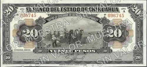 20 pesos, Banco del Estado de Chihuahua (M97), anverso