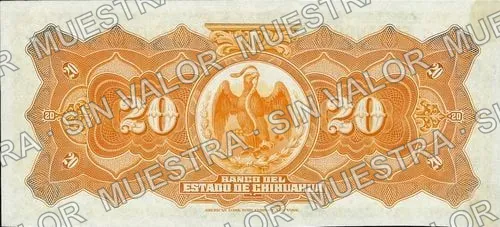 20 pesos, Banco del Estado de Chihuahua (M97), reverso