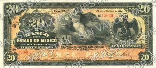 20 pesos, Banco del Estado de México (M398), anverso
