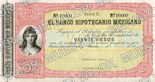 20 pesos, Banco Hipotecario Mexicano (M214), anverso