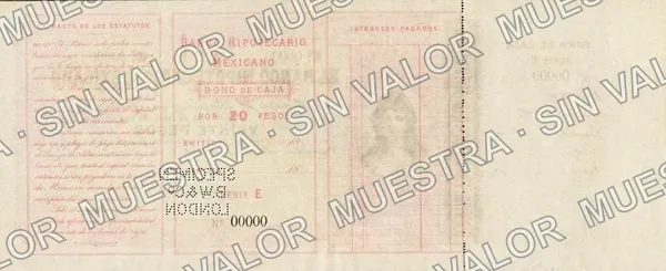 20 pesos, Banco Hipotecario Mexicano (M214), reverso