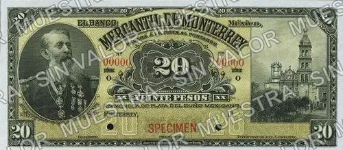 20 pesos, Banco Mercantil de Monterrey (M426), anverso