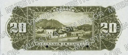 20 pesos, Banco Mercantil de Monterrey (M426), reverso