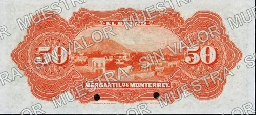 20 pesos, Banco Mercantil de Monterrey (M426), reverso (M426s2 $50 Banco Mercantil de Monterrey specimen)