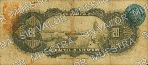 20 pesos, Banco Mercantil de Veracruz (M531), M531b $20 Banco Mercantil de Veracruz, reverso