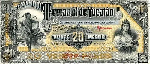 20 pesos, Banco Mercantil de Yucatán (M542), M542s $20 Banco Mercantil de Yucatán specimen, anverso