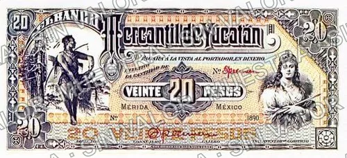 20 pesos, Banco Mercantil de Yucatán (M542), M542s $20 Banco Mercantil de Yucatán specimen, anverso