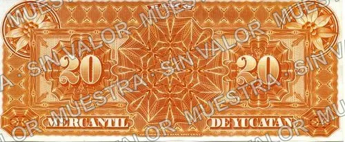 20 pesos, Banco Mercantil de Yucatán (M542), M542s $20 Banco Mercantil de Yucatán specimen, reverso
