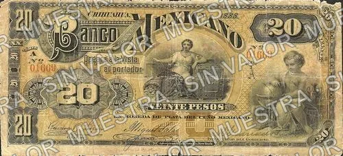 20 pesos, Banco Mexicano (M124), anverso