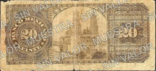 20 pesos, Banco Mexicano (M124), reverso