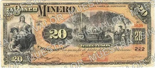 20 pesos, Banco Minero (M135), anverso