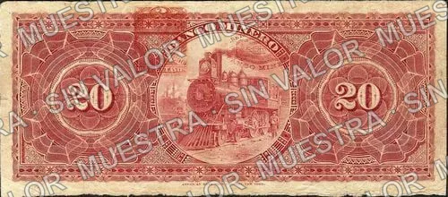 20 pesos, Banco Minero (M135), reverso