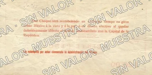 20 pesos, Banco Nacional de México (M1050), reverso