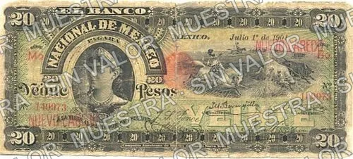 20 pesos, Banco Nacional de México (M300), anverso (M300aj $20 overprinted 'NUEVO LAREDO')