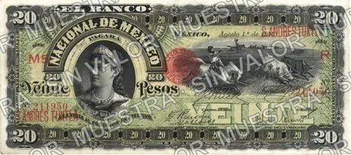 20 pesos, Banco Nacional de México (M300), M300as $20 overprinted 'S.ANDRES TUXTLA', anverso