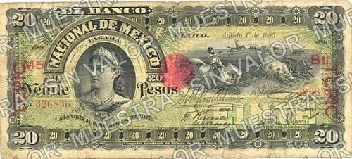20 pesos, Banco Nacional de México (M300), anverso (M300ay $20 overprinted 'TEPIC')