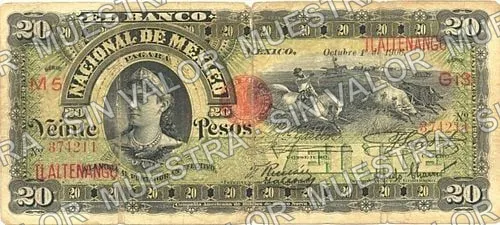 20 pesos, Banco Nacional de México (M300), anverso (M300az $20 overprinted 'TLALTENANGO')