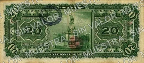 20 pesos, Banco Nacional de México (M300), reverso