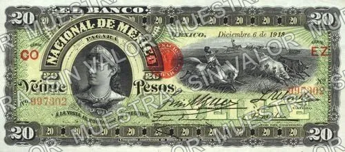 20 pesos, Banco Nacional de México (M300), M300d $20 Banco Nacional de México, anverso