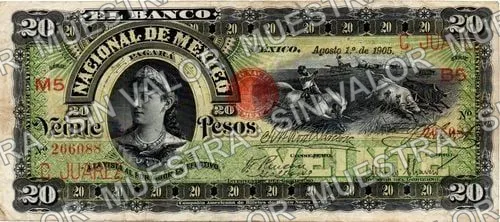20 pesos, Banco Nacional de México (M300), anverso (M300l $20 overprinted 'C. JUAREZ')