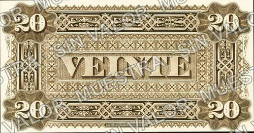 20 pesos, Banco Nacional Mexicano (M311), M311s $20 Banco Nacional Mexicano specimen, reverso