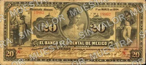 20 pesos, Banco Occidental de México (M497), M497a $20 Banco Occidental de México, anverso
