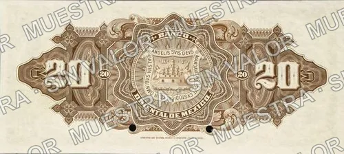 20 pesos, Banco Oriental de México (M462), M462s $20 Banco Oriental de México specimen, reverso