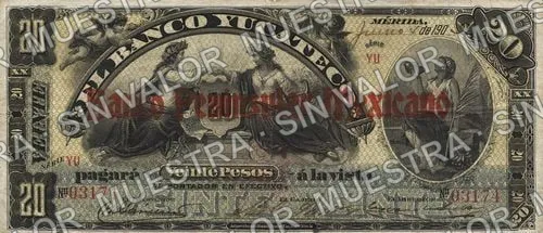 20 pesos, Banco Peninsular Mexicano (M556), anverso