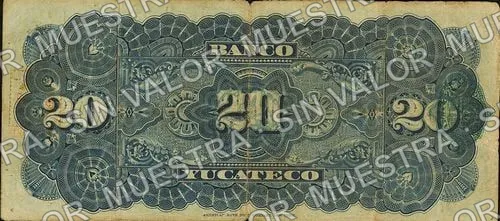 20 pesos, Banco Peninsular Mexicano (M556), reverso