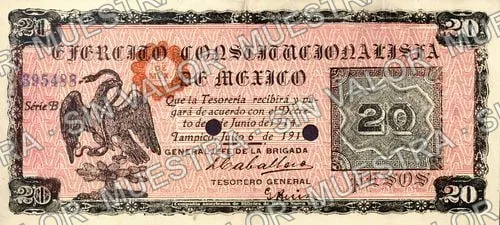 20 pesos, Brigada Caballero (M3897), anverso