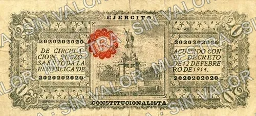 20 pesos, Brigada Caballero (M3897), reverso (M3897b $20 Brigada Caballero)
