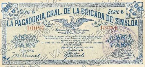 20 pesos, Brigada de Sinaloa (M3725), anverso