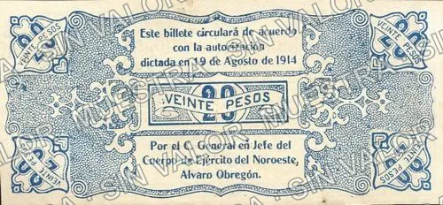 20 pesos, Brigada de Sinaloa (M3725), reverso