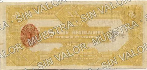 20 pesos, Comision Reguladora (M4165), M4165a $20 Comision Reguladora, reverso