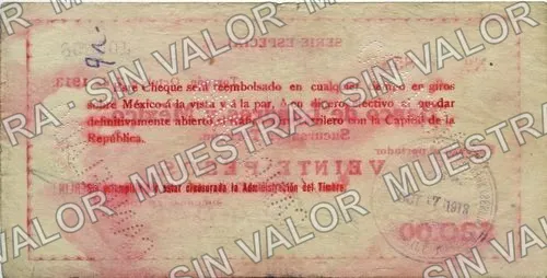 20 pesos, Deutsch-Südamerikanische Bank (M1041), M1041b $20 Deutsch-Südamerikanische Bank, reverso